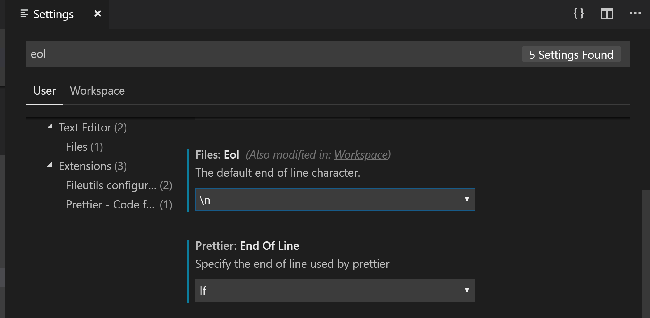 VS Code End of line settings VS Code End of line settings