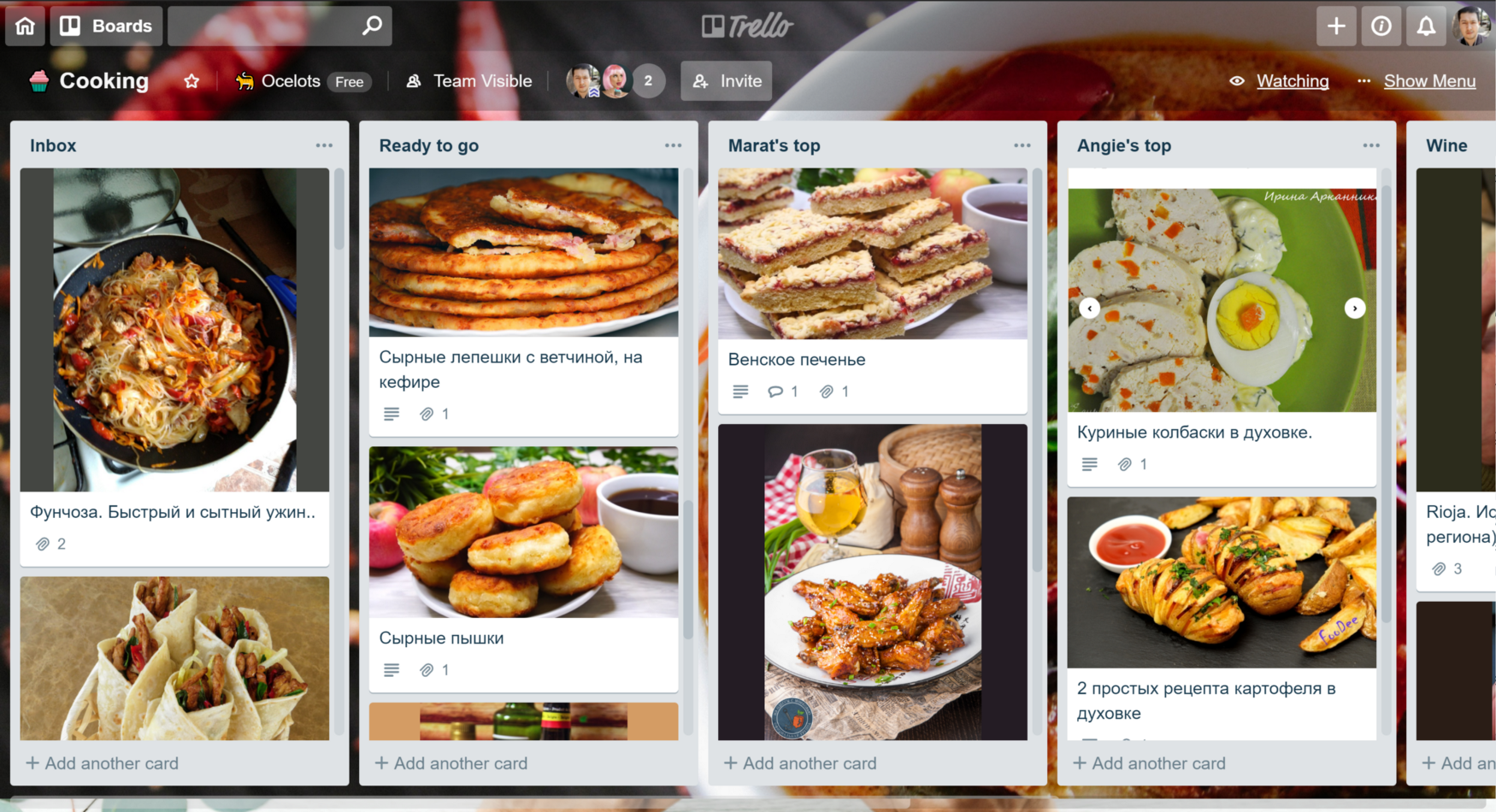 Trello cooking board Trello cooking board